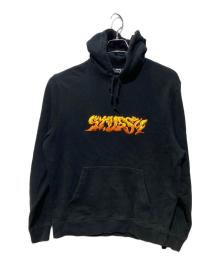 stussy（ステューシー）の古着「ファイヤーロゴプルオーバーパーカー」｜ブラック