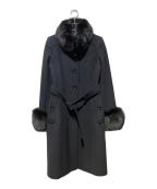 BURBERRY BLACK LABELバーバリーブラックレーベル）の古着「ファー付スタンドカラーアンゴラ混コート」｜ブラック