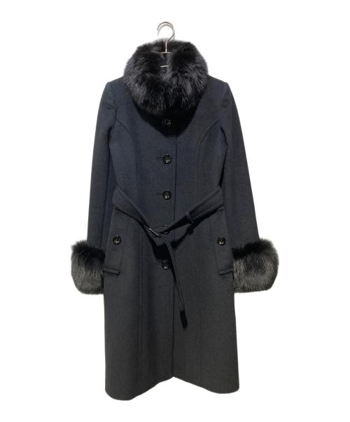 BURBERRY BLACK LABEL（バーバリーブラックレーベル）BURBERRY BLACK LABEL (バーバリーブラックレーベル) ファー付スタンドカラーアンゴラ混コート ブラック サイズ:Ⅿの古着・服飾アイテム