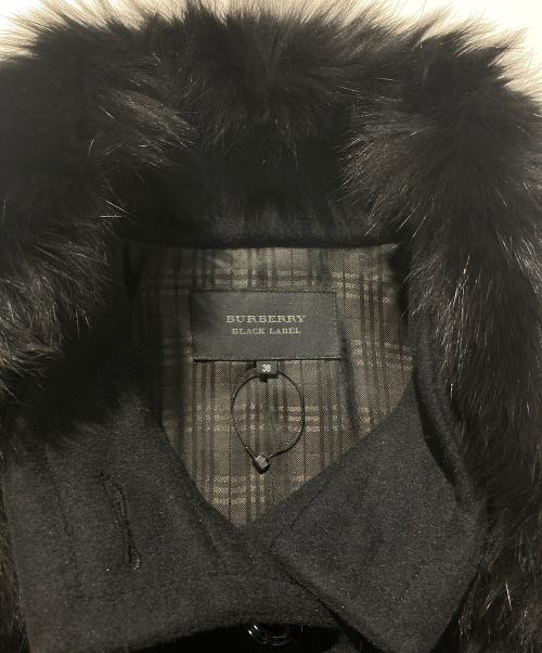 BURBERRY BLACK LABEL（バーバリーブラックレーベル）BURBERRY BLACK LABEL (バーバリーブラックレーベル) ファー付スタンドカラーアンゴラ混コート ブラック サイズ:Ⅿの古着・服飾アイテム
