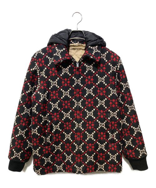 GUCCI（グッチ）GUCCI (グッチ) Macro GG Diamond Wool Jacket ブラック×レッド サイズ:44の古着・服飾アイテム