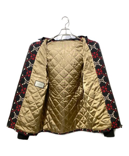 GUCCI（グッチ）GUCCI (グッチ) Macro GG Diamond Wool Jacket ブラック×レッド サイズ:44の古着・服飾アイテム