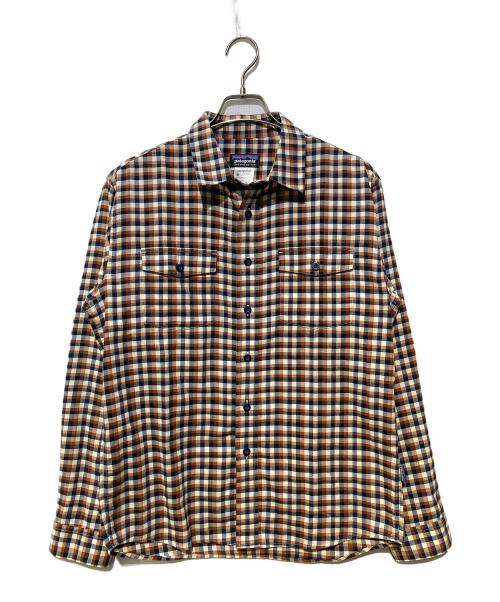Patagonia（パタゴニア）Patagonia (パタゴニア) L/S Buckshot Shirt オレンジ×ネイビー サイズ:Ｓの古着・服飾アイテム
