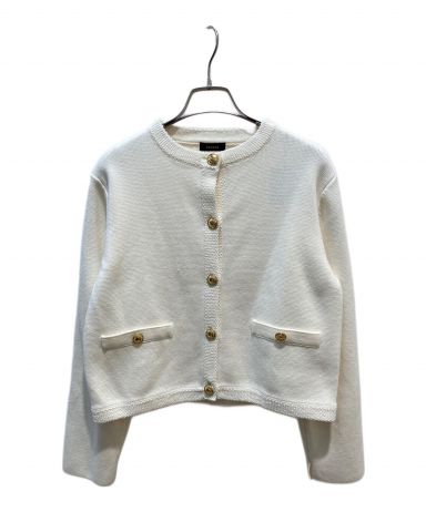 anuans オリジナルボタンノーカラーニットジャケット 白 アニュアンス
