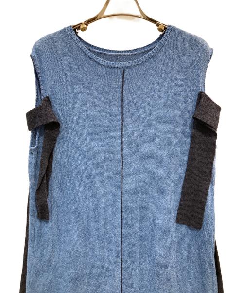 A + TOKYO（エープラス トウキョウ）A + TOKYO (エープラス トウキョウ) サイドカラーラインニットワンピース ブルー サイズ:1の古着・服飾アイテム