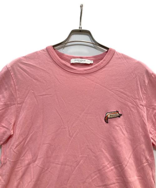 maison kitsune（メゾンキツネ）MAISON KITSUNE (メゾンキツネ) ホットドッグ フォックス クルーネック Tシャツ ピンク サイズ:Ｓの古着・服飾アイテム