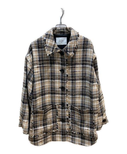 SLOBE IENA（スローブ イエナ）SLOBE IENA (スローブ イエナ) チェックツイードブルゾン ベージュ サイズ:-の古着・服飾アイテム