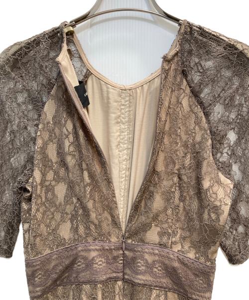 LAGUNA MOON（ラグナムーン）LAGUNA MOON (ラグナムーン) LADYショルダーギャザーレースマキシワンピース ブラウン×ベージュ サイズ:Sの古着・服飾アイテム