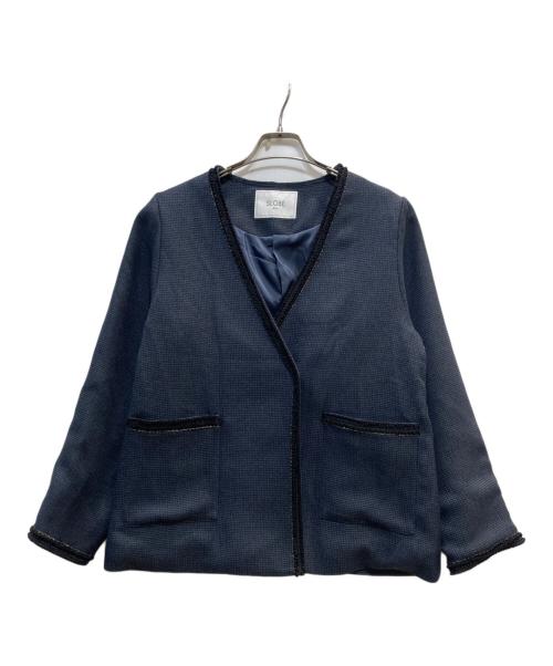 SLOBE IENA（スローブ イエナ）SLOBE IENA (スローブ イエナ) ツィードVネックノーカラージャケット ネイビー サイズ:FREEの古着・服飾アイテム