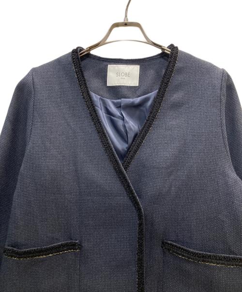 SLOBE IENA（スローブ イエナ）SLOBE IENA (スローブ イエナ) ツィードVネックノーカラージャケット ネイビー サイズ:FREEの古着・服飾アイテム