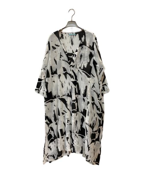 ne quittez pas（ヌキテパ）ne quittez pas (ヌキテパ) 総柄コットンワンピース アイボリー×ブラック サイズ:-の古着・服飾アイテム