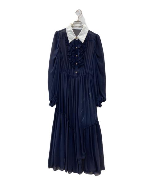 CORCOVADO（コルコバード）CORCOVADO (コルコバード) 金釦フリルワンピース ネイビー×ホワイト サイズ:38 未使用品の古着・服飾アイテム