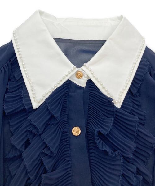 CORCOVADO（コルコバード）CORCOVADO (コルコバード) 金釦フリルワンピース ネイビー×ホワイト サイズ:38 未使用品の古着・服飾アイテム