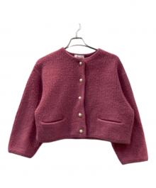 Mila Owen（ミラオーウェン）の古着「パイル編みショート丈金釦ニットジャケット」｜ピンク