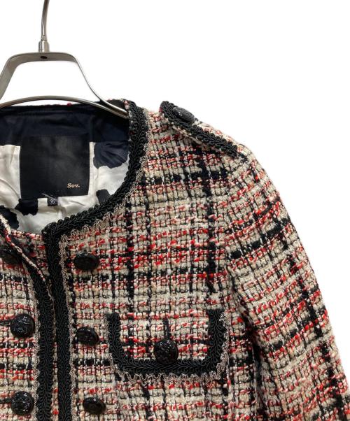Sov.（ソブ）Sov. (ソブ) ツイードジャケット レッド サイズ:36の古着・服飾アイテム