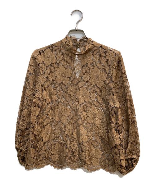 VERMEIL par iena（ヴェルメイユ パー イエナ）VERMEIL par iena (ヴェルメイユ パー イエナ) ラメリバーレースパフスリーブブラウス ブラウン サイズ:-の古着・服飾アイテム