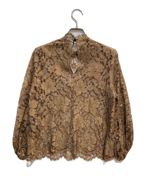 VERMEIL par iena（ヴェルメイユ パー イエナ）VERMEIL par iena (ヴェルメイユ パー イエナ) ラメリバーレースパフスリーブブラウス ブラウン サイズ:-の古着・服飾アイテム