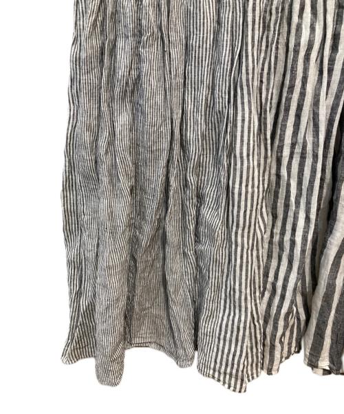 maison de soil（メゾンドソイル）maison de soil (メゾンドソイル) 80s パワールームリネンランダムストライプフレンチスリーブワンピース グレー サイズ:1の古着・服飾アイテム