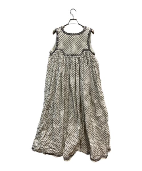 maison de soil（メゾンドソイル）maison de soil (メゾンドソイル) スモールフラワーブロックプリントVネックノースリーブキルティングドレス ベージュ サイズ:2の古着・服飾アイテム