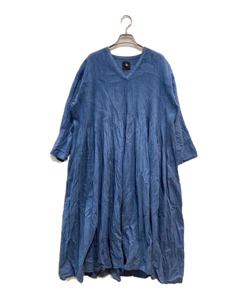 maison de soil（メゾンドソイル）maison de soil (メゾンドソイル) 80s ORGANIC STRIPE(OVERDYE) MINI PINTUCK PULLOVER DRESS ブルー サイズ:2の古着・服飾アイテム