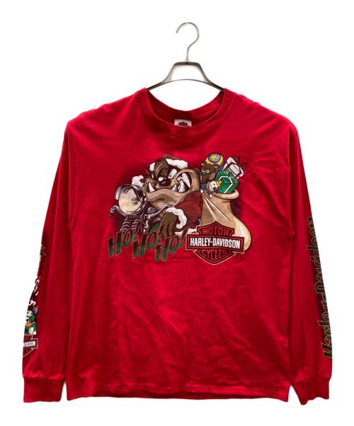 HARLEY-DAVIDSON（ハーレーダビッドソン）HARLEY-DAVIDSON (ハーレーダビッドソン) LOONEY TUNES (ルーニーチューンズ) コラボプリントTシャツ レッド サイズ:LARGEの古着・服飾アイテム