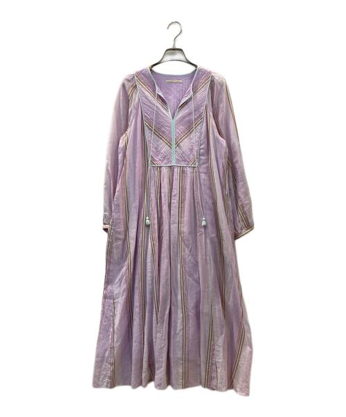 ne quittez pas（ヌキテパ）ne quittez pas (ヌキテパ) COTTON VOILE STRIPE DRESS パープル サイズ:Sの古着・服飾アイテム