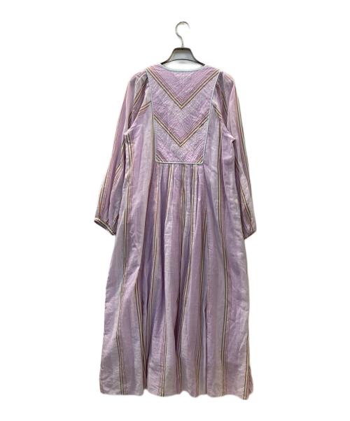 ne quittez pas（ヌキテパ）ne quittez pas (ヌキテパ) COTTON VOILE STRIPE DRESS パープル サイズ:Sの古着・服飾アイテム