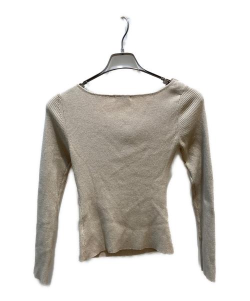 FRAY ID（フレイ アイディー）FRAY ID (フレイ アイディー) アシメタックドレープデコルテリブニット ベージュ サイズ:Fの古着・服飾アイテム