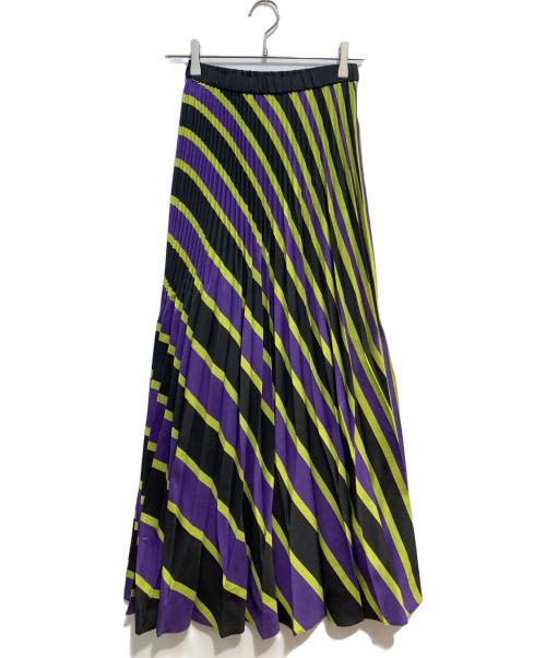 UN3D.（アンスリード）UN3D. (アンスリード) オリガミボーダースカート グリーン×パープル サイズ:36 未使用品の古着・服飾アイテム