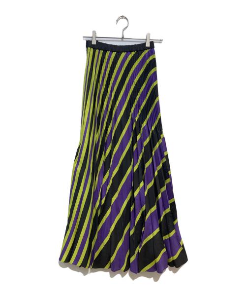 UN3D.（アンスリード）UN3D. (アンスリード) オリガミボーダースカート グリーン×パープル サイズ:36 未使用品の古着・服飾アイテム
