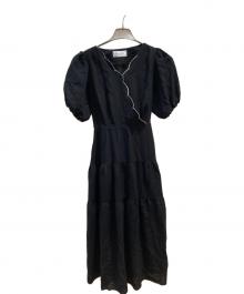 le reve vaniller（ル レーヴ ヴァニレ）の古着「リボンベルト スカラップ ワンピース」｜ブラック