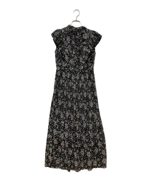 FRAY ID（フレイ アイディー）FRAY ID (フレイ アイディー) プリーツデザインシフォンプリントワンピース ブラックの古着・服飾アイテム
