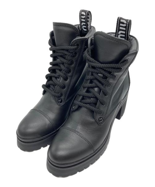 MIU MIU（ミュウミュウ）MIU MIU (ミュウミュウ) レザーアンクルブーツ ブラック サイズ:37の古着・服飾アイテム