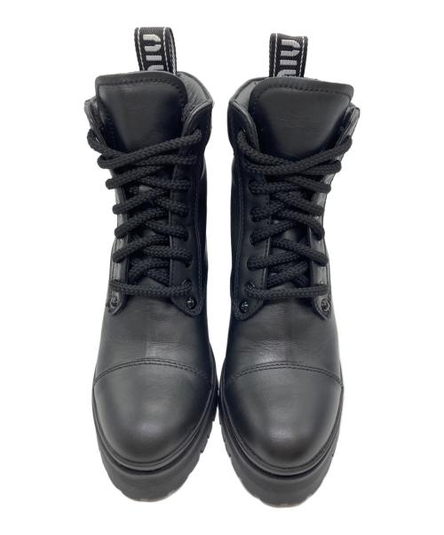 MIU MIU（ミュウミュウ）MIU MIU (ミュウミュウ) レザーアンクルブーツ ブラック サイズ:37の古着・服飾アイテム