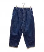 COMME des GARCONS HOMMEコムデギャルソン オム）の古着「綿麻デニムタックテーパードパンツ」｜インディゴ
