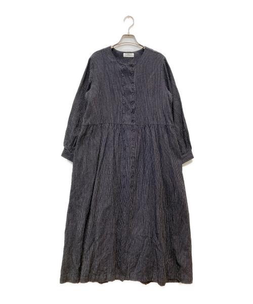 SOIL（ソイル）SOIL (ソイル) ウールリネンストライプワンピース ブラック サイズ:2の古着・服飾アイテム