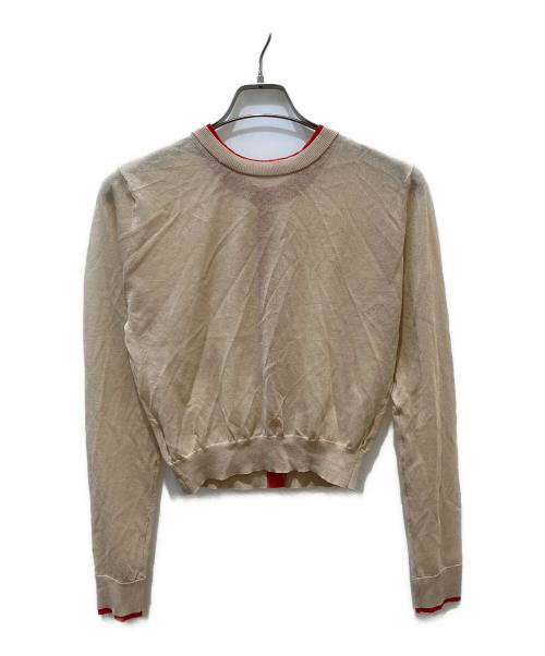 CLANE（クラネ）CLANE (クラネ) ダブルフェイスバイカラーシアーカーディガン ベージュ サイズ:2の古着・服飾アイテム