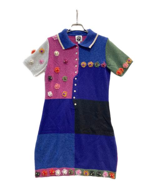 YANYAN（ヤンヤン）yanyan (ヤンヤン) パッチワークニットワンピ ネイビー サイズ:Ｍの古着・服飾アイテム