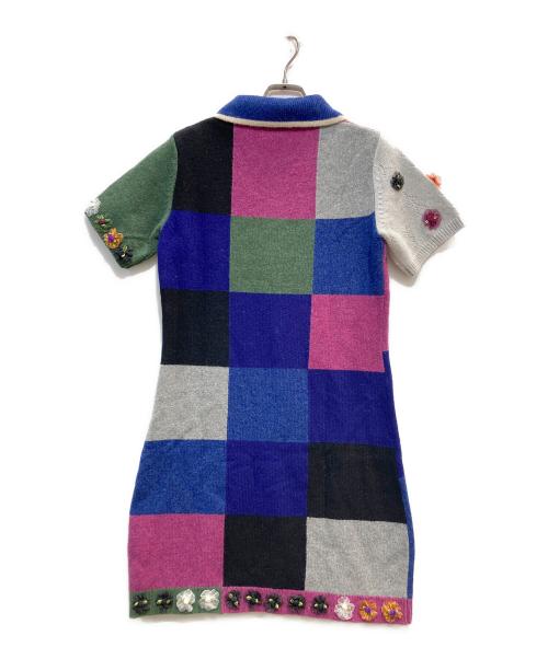 YANYAN（ヤンヤン）yanyan (ヤンヤン) パッチワークニットワンピ ネイビー サイズ:Ｍの古着・服飾アイテム