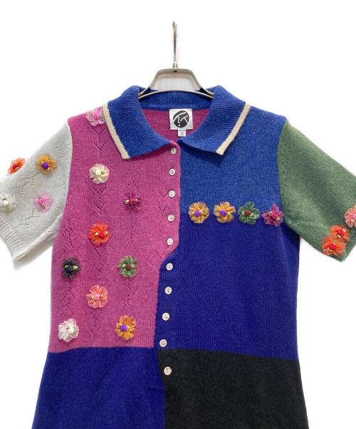 YANYAN（ヤンヤン）yanyan (ヤンヤン) パッチワークニットワンピ ネイビー サイズ:Ｍの古着・服飾アイテム