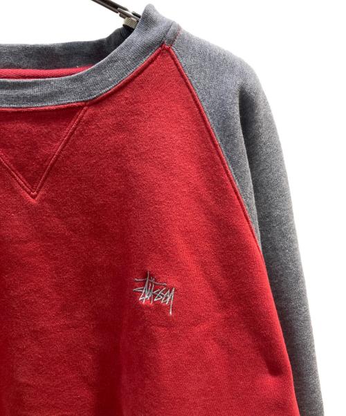 stussy（ステューシー）stussy (ステューシー) ラグランスウェット レッド サイズ:Mの古着・服飾アイテム