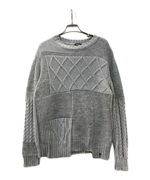 DIESEL（ディーゼル）DIESEL (ディーゼル) アルパカモヘヤ混紡ケーブルパッチニット グレー サイズ:XSの古着・服飾アイテム