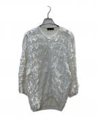 DRAWERドゥロワー）の古着「14Gフリンジクルーネックカーディガン」｜ベージュ