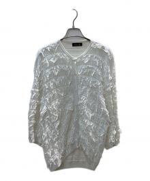 DRAWER（ドゥロワー）の古着「14Gフリンジクルーネックカーディガン」｜ベージュ