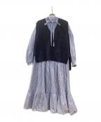 JUSGLITTYジャスグリッティー）の古着「ショートベスト×ワンピースSET」｜ブルー×ブラック