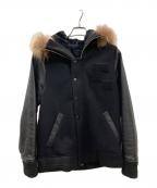 Giacomettiジャコメッティ）の古着「ラクーンファーレザースリーブスタジャン」｜ブラック