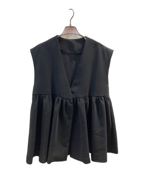 anana（アナナ）ANANA (アナナ) Vネックギャザーペプラムベスト ブラック サイズ:Fの古着・服飾アイテム