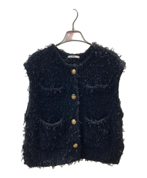 Droite lautreamont（ドロワットロートレアモン）Droite Lautreamont (ドロワットロートレアモン) チュールMIXツイードジレ ブラック サイズ:2の古着・服飾アイテム