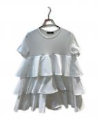 YOKO CHANヨーコチャン）の古着「ハーフスリーブラッフルレイヤーブラウス ティアード」｜ホワイト