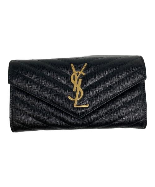 Yves Saint Laurent（イヴサンローラン）Yves Saint Laurent (イヴサンローラン) キャビアスキンアコーディオンウォレット ブラックの古着・服飾アイテム